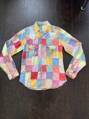 PATCHWORK HIPPY 1970 s UNISEX BUTTON - AMAZING VINTAGE , MULTI COLOR