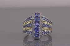 STS Two Tone Sterling Silver Tanzanite Scrolled Statement Band Ring 925 Sz: 9