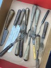 Mixed Lot of 15 Antique Primitive 3-tine Forks Knives Sheffield Wood Handles — photo 1
