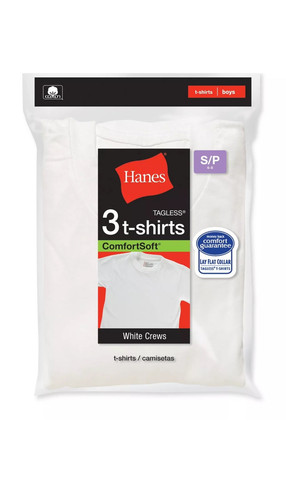 Hanes Jungen T-Shirt 3er Pack ComfortSoft Tagless Rundhals Kurzarm weiß Gr. S XL - Bild 1 von 5