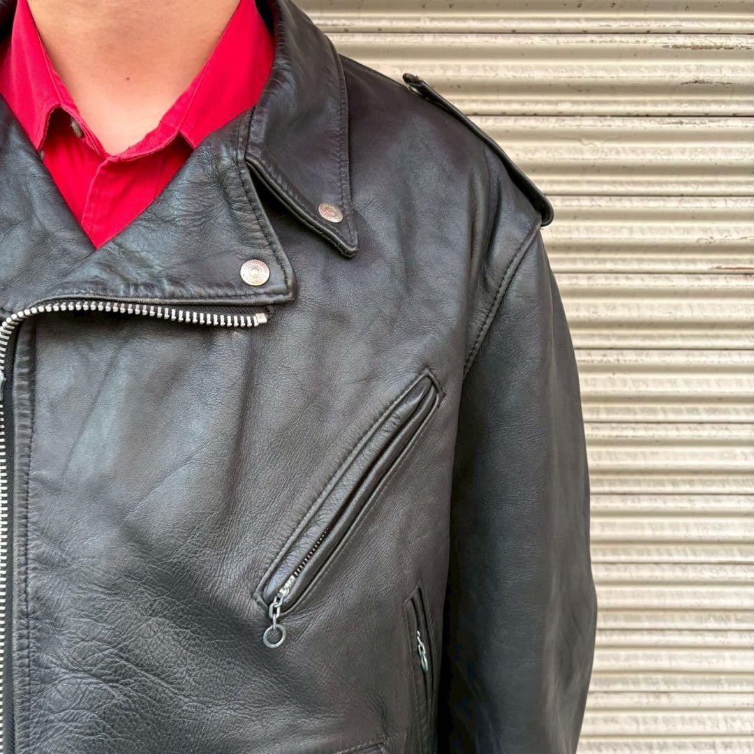 Schott 618 Perfecto Double Riders Leather Jacket Size 52 Black USA Made Vintage image 3