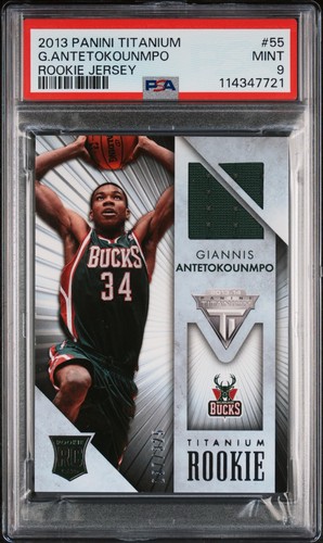 2013 Giannis Antetokounmpo #55 Panini Titanium Rookie Jersey RC PSA 9 MINT /325