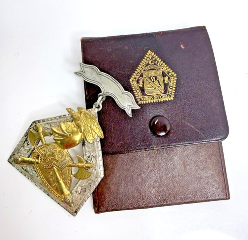Antique Knights of Pythias Ceremonial Uniform Rank Silver Jewel Medal & Case