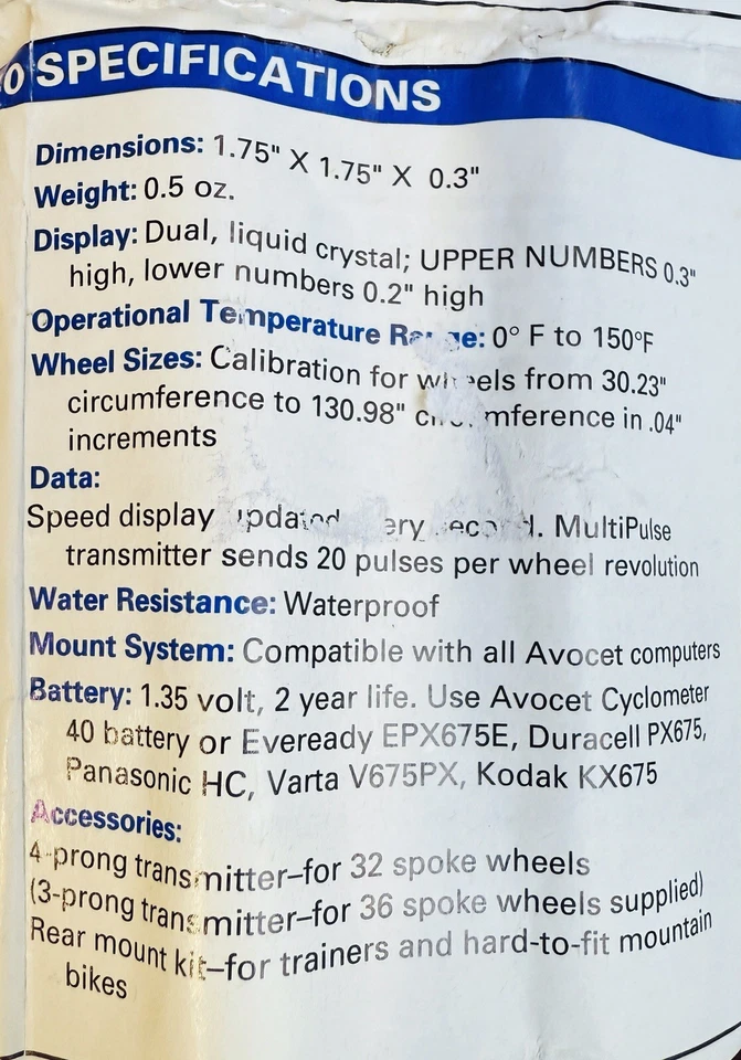 Avocet 40 Cyclometer Vintage Bike Computer White With Instructions￼ - Image 4 of 4