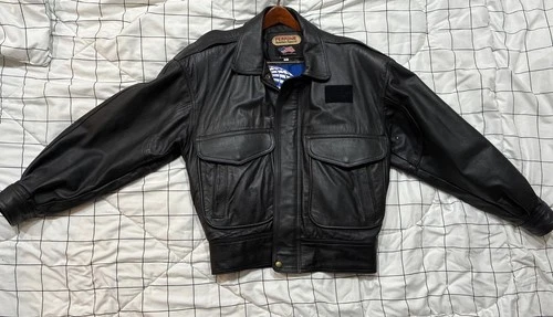 VTG Continental Airlines Perrone Aviation Black Leather Jacket Size M A2&G1