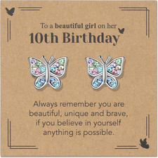 Crystal Butterfly Earrings for Girls 6Th 7Th 8Th 9Th 10Th 11Th 12Th 13Th 16Th 18