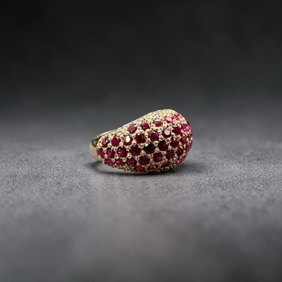 Sterling silver 925 ring pavé setting round lab created rubies Rose gold plated 