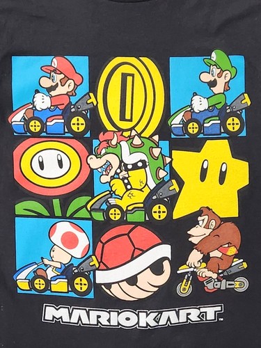 Mario Bros Boys Black Short Sleeve Mario Kart Video Game Tee Shirt T-Shirt XS - Picture 2 of 2