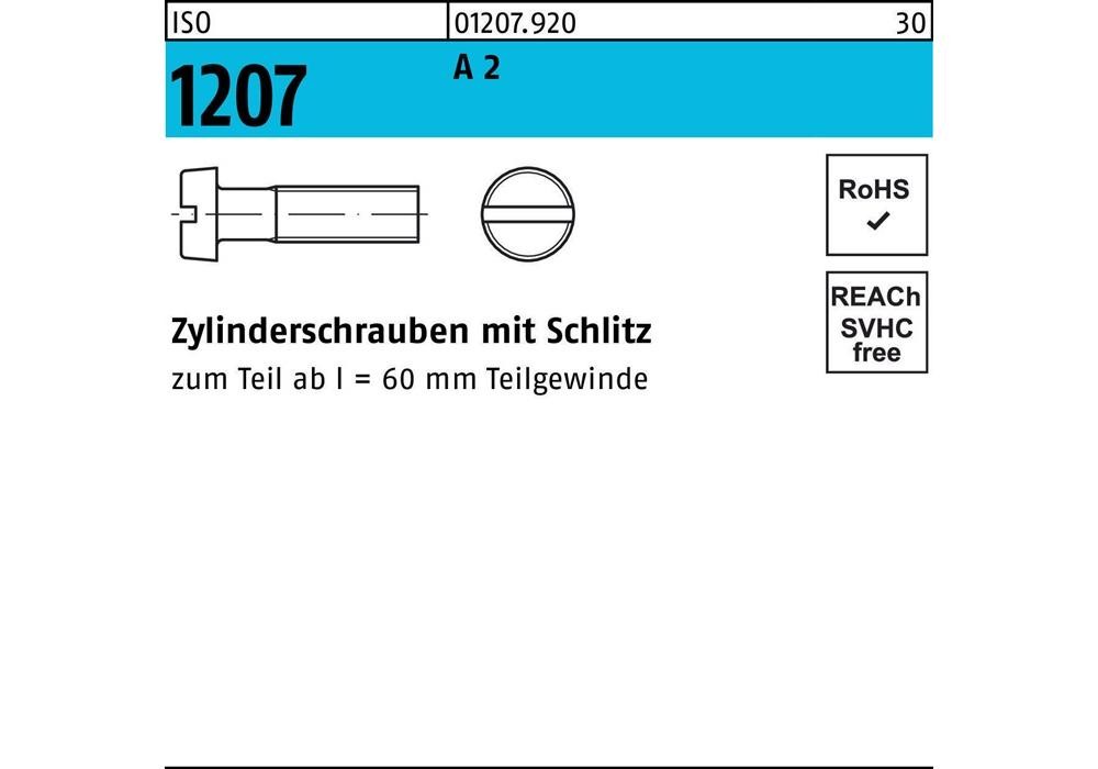 Цилиндершраубе Рейхера ISO 1207 m.Schlitz M 8 x 100 A 2