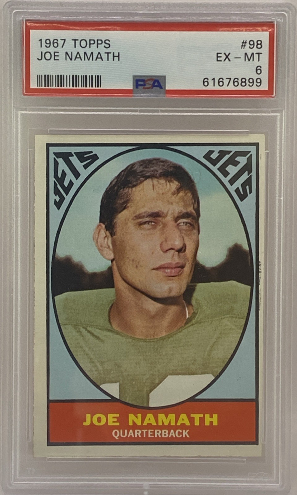 1967 Topps Football #98 Joe Namath HOF New York Jets PSA 6 EX-MT GRADED CARD