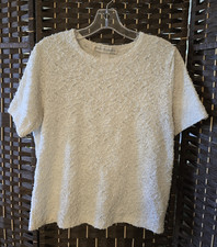 Jessica Holbrook Cream Lace Knit Textured Top USA Made Womens L Cottagecore VTG
