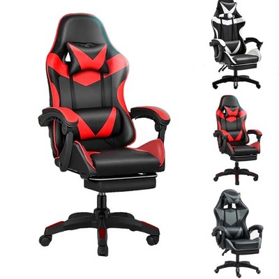 Stuhl Gaming Büro PU Leder Massage Sport Racing Lendenwirbel Kopfstütze Fußstütze Rot