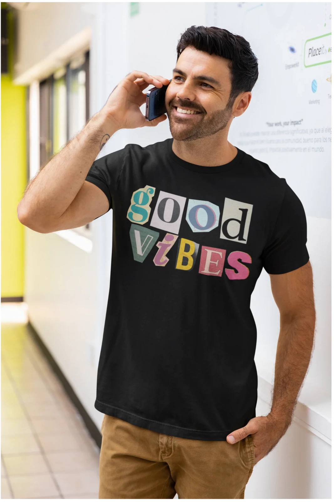 Good Vibes Graphic Printed slim Fit Short Sleeve Round Neck T-Shirt for Men