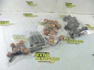 38 NEW ASSORTED ABRASIVE BALL & CYLINDER MOUNTED POINTS 1/4" SHANKS
