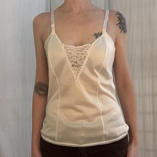 Cream Lace V-Inset And Trim Camisole Lingerie Vintage 60s/70s Coquette Mod Small