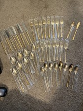 Set for 8 Gold Plated Japan Stainless Steel Flatware 42 Pieces New