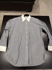 Paul Fredrick Imperial Cotton Dress Shirt Blue Stripe Size 16.5 34