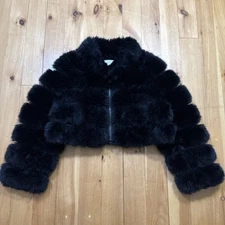 Adrienne Landau Faux Fur Cropped Coat Black Women’s Medium