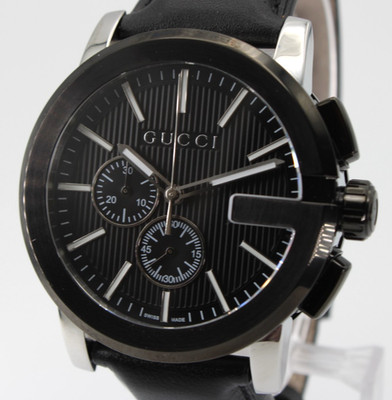 GUCCI 44mm Black Dial Black Leather Men's Watch G-Chrono YA101205