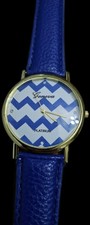 Woman's Geneva Watch Blue Stripes Blue Wristband