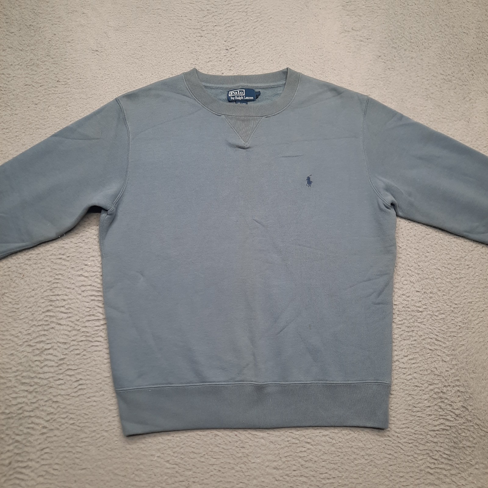 VINTAGE Polo Ralph Lauren Felpa Uomo Piccola Blu Girocollo Pile Pony Y2K