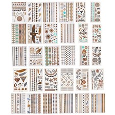 Metallic Temporary Tattoos 6 Sheets of Gold Silver Long Lasting Fashion