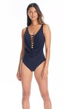 Bleu Rod Beattie Women  s Let  s Get Knotty Draped One Piece Swimsuit Size 4