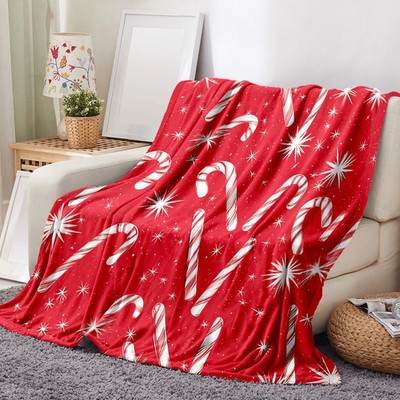 Gemütliche Weihnachtsdecke Zuckerstangen Muster Flanell Warmes Accessoire