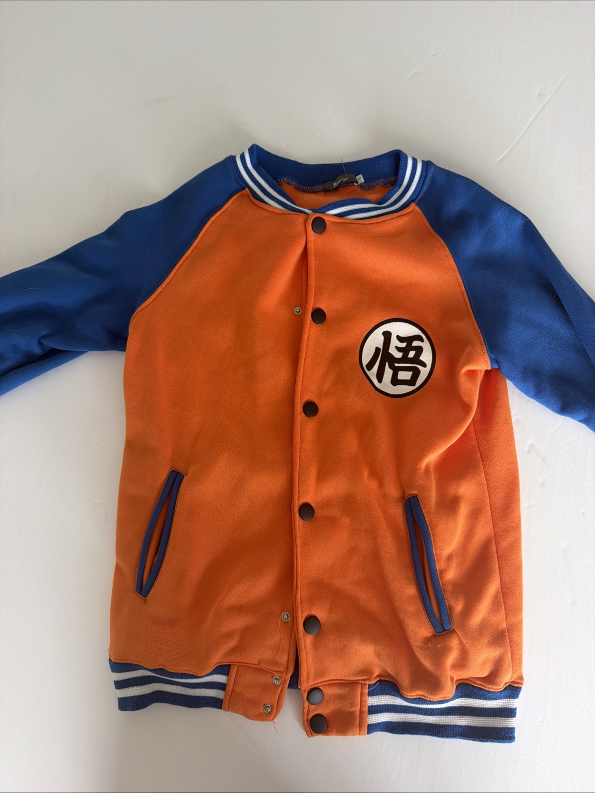 Dragon Ball Z Goku Kanji Varsity Jacket Orange Blue Anime Snap Front - second product detail image