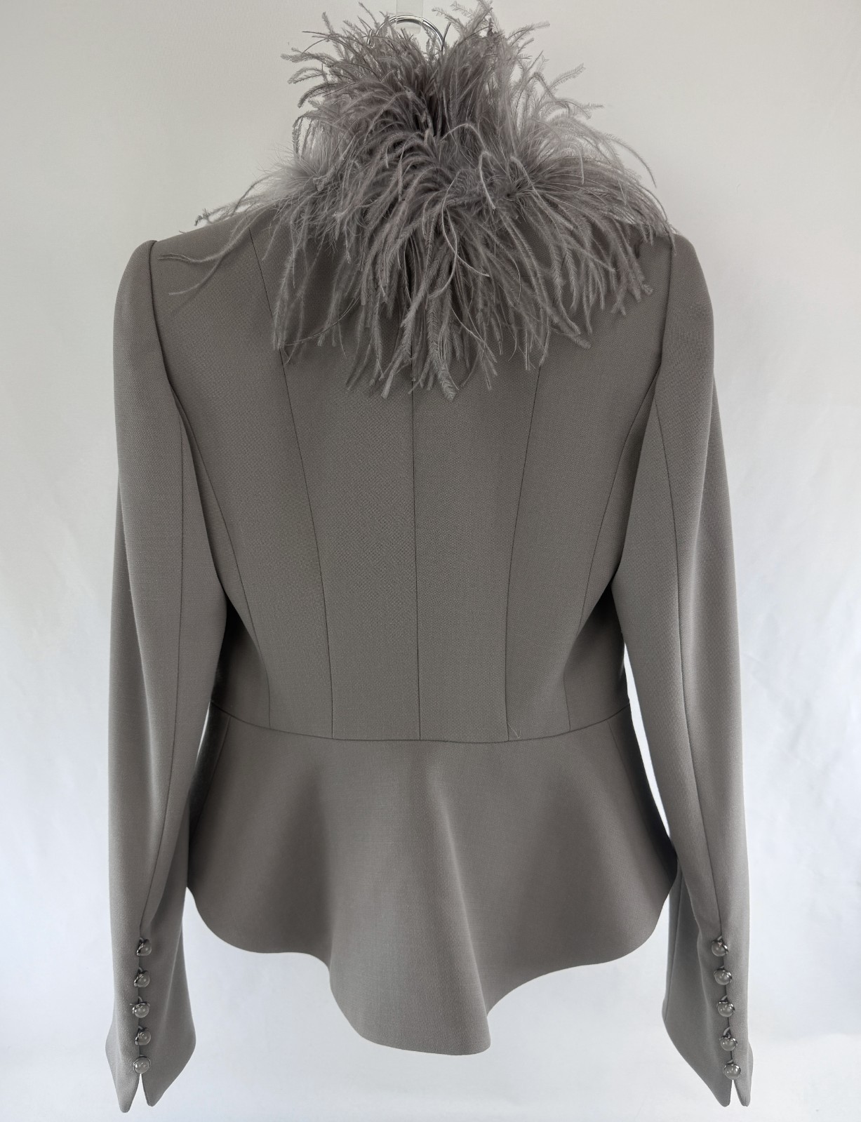 NWOT ARMANI COLLEZIONI Feather Neckline Blazer Jacket 2 Gray Long Sleeve image 3