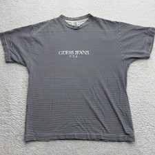 Vintage Guess Jeans USA Striped T-Shirt Georges Marciano Navy White Mens Large