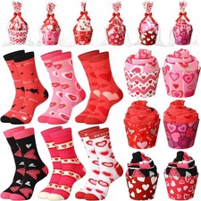 6 Pairs Valentine's Day Cupcake Socks Gifts Heart Socks for Women Heart Print Cr