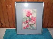 &ldquo;Pat Norton Water Color Flowers matted and  framed 1995