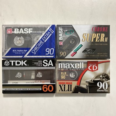 Lot of 4 Sealed Type II Chrome Cassette Tapes   TDK SA 60, Maxell XLII CD, BASF