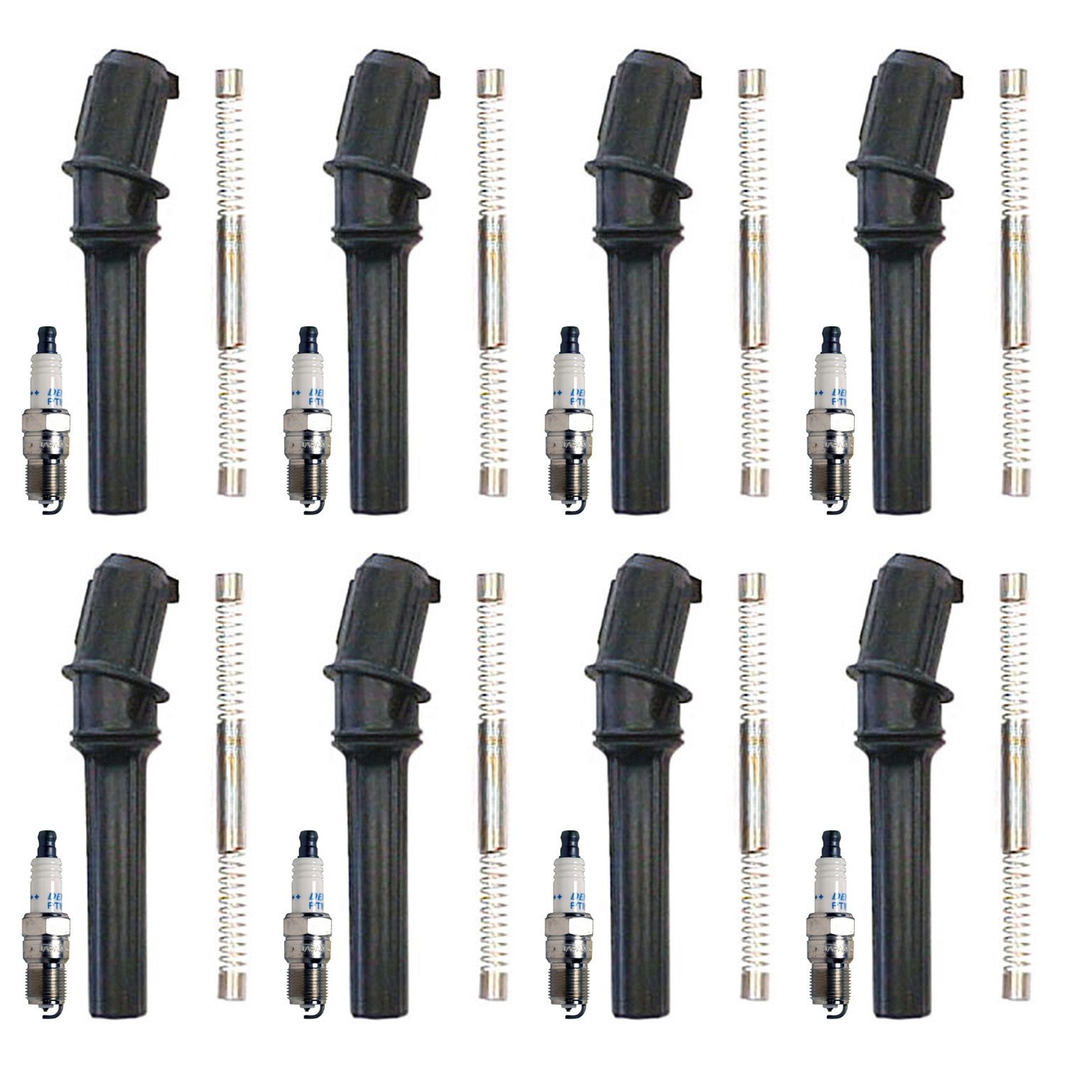 Denso 8 Double Platinum Spark Plugs 8 Coil Boots Kit for E-150 Town Car Base V8