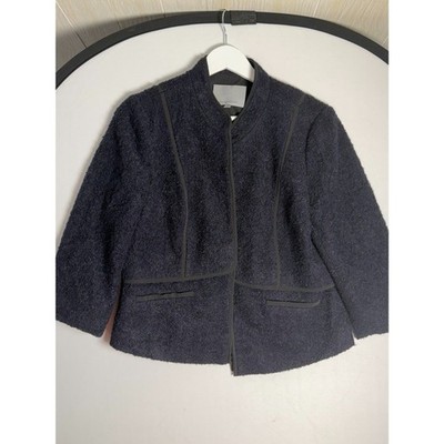 Classiques Entier Women s L Large Navy Boucle Wool Alpaca Zip Jacket