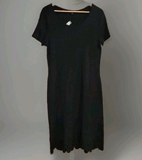 Talbots Petite L Sweater Dress Black Scoop Neck Cap Sleeve Wide Embroidered Hem 