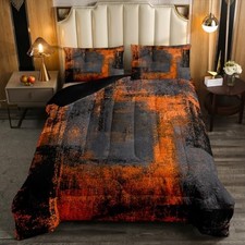 Comforter Set For Men Women Retro Black Dark Grey Orange Abstract King Multi 13