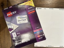 Avery Adhesive Name Badges 2-1/3" x 3-3/8" 224 Badges 28 Sheets 85395 OPEN BOX
