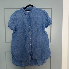 Christian Siriano Linen Shirt Women’s Large Blue Button-Up Lightweight Top