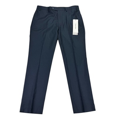 Calvin Klein Mens Slim Fit Dress Pants 35 / 30 Navy Blue Solid