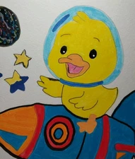 GAT Expressionism Original Painting 6x6 Inches Whimsical Animals Rocket Duck Art