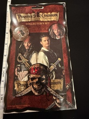 Disney Pirates of the Caribbean Collector Set Patch + Pins Jack Sparrow C&D  NOS