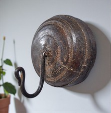 Antique Wooden Wall Hanging 1 Hook Hanger Original Old Hand Carved