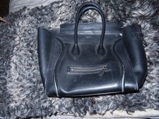 CELINE Black Tote Bag Double Handles Zipper A...