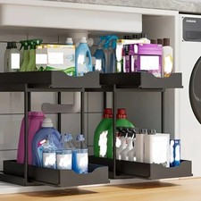 2 Tier Pull Out Under Sink Cupboard Basket Kitchen Organiser Drawer Storage Rack