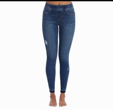 Spanx Skinny Ankle Jeans High Rise Distressed Raw Hem Pull On Women's size Large