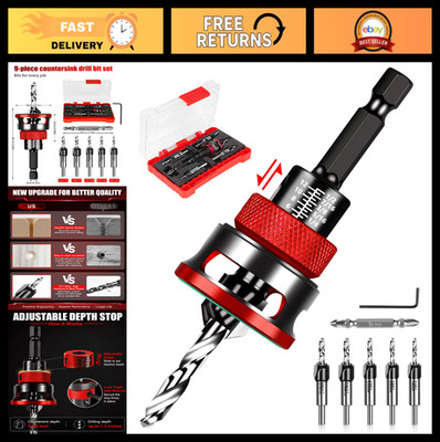 Adjustable Depth Stop Countersink Drill Bit Set - TCT 2-Flute Wood Bits for DIY