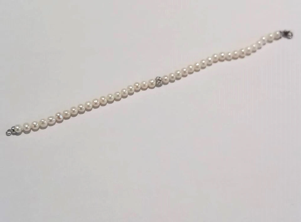 Bracciale filo di perle 4-4,5 mm donna/ragazza oro bianco 9 kt 375 % boule - Immagine 3 di 3