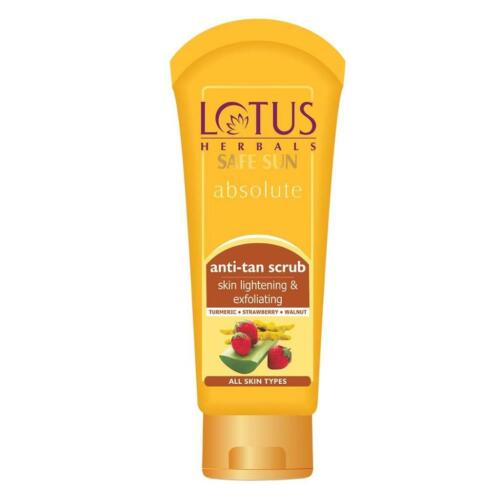 Lotus Herbals Safe Sun Absolute Anti Tan Scrub 100 gm Face Skin Body Sun Care - Foto 1 di 2